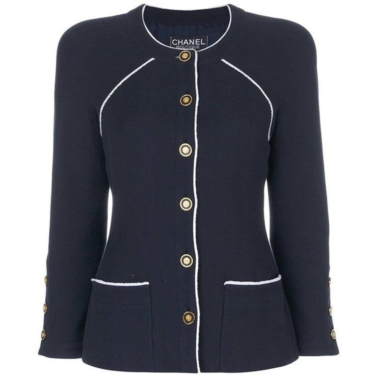 Chanel Navy Cotton Jacket For Sale at 1stdibs