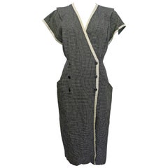 Ungaro Solo Donna Black and White Linen Dress, 1980s