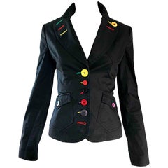 Vintage Moschino 1990s Black Stylish Rainbow Buttons Fitted 90s Blazer Jacket