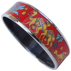 Hermes Enamel Printed Bracelet Camels in Desert Palladium Hardware Size 65