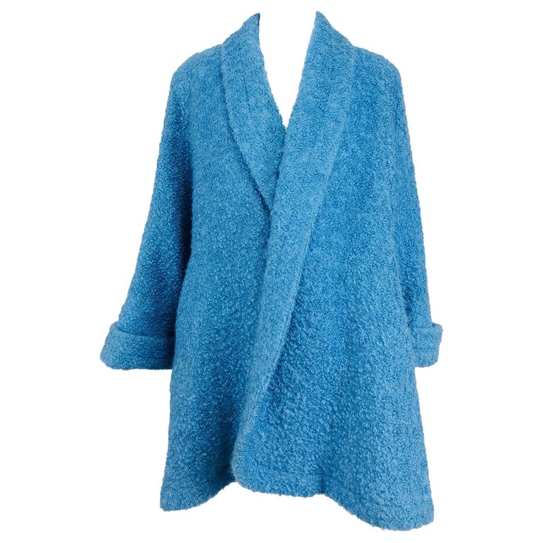 Blue mohair boucle swing coat with poodle lining, 1950s at 1stDibs