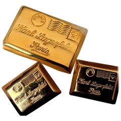 Karl Lagerfeld Postcard from Paris KL Gold Earrings Pin Brooch 3-Pc Set