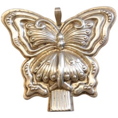 Used 1980s Butterfly Silver Whistle Pendant 