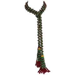 Vintage William DeLillo Faux Emerald and Ruby Multi Functional Lariat Tasseled Necklace