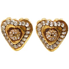 Retro Kalinger Paris Heart Shaped Rhinestone Earrings 