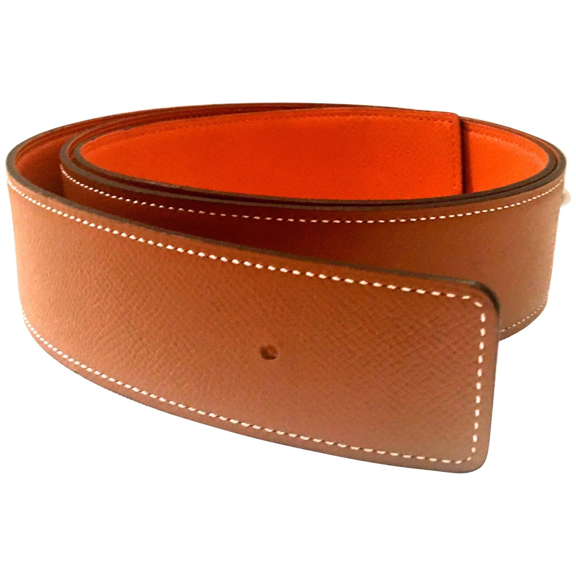 Hermes Orange and Gold leather Belt Strap Size 105, 42 mm For Sale