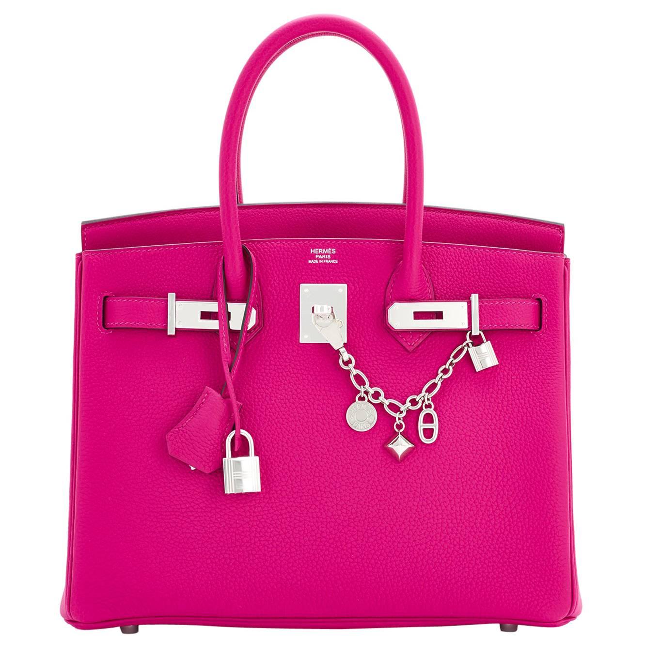 Hermes Rose Pourpre 30cm Pink Togo Palladium Hardware Birkin Bag