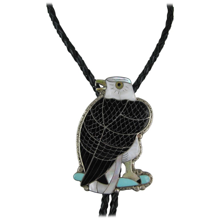 Native American Sterling Silver Zuni Sheyka Eagle Bolo Tie For