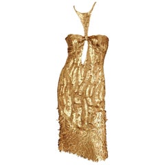 New Tom Ford for Gucci 2004 Collection Gold Embellished Cocktail Dress It. 42