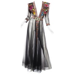 Sheer Net Duster Jacket Dress with Floral Hand Embroidery