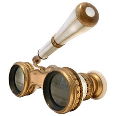 19th Century French Mother Of Pearl and Bronze Dore Opera Glasses