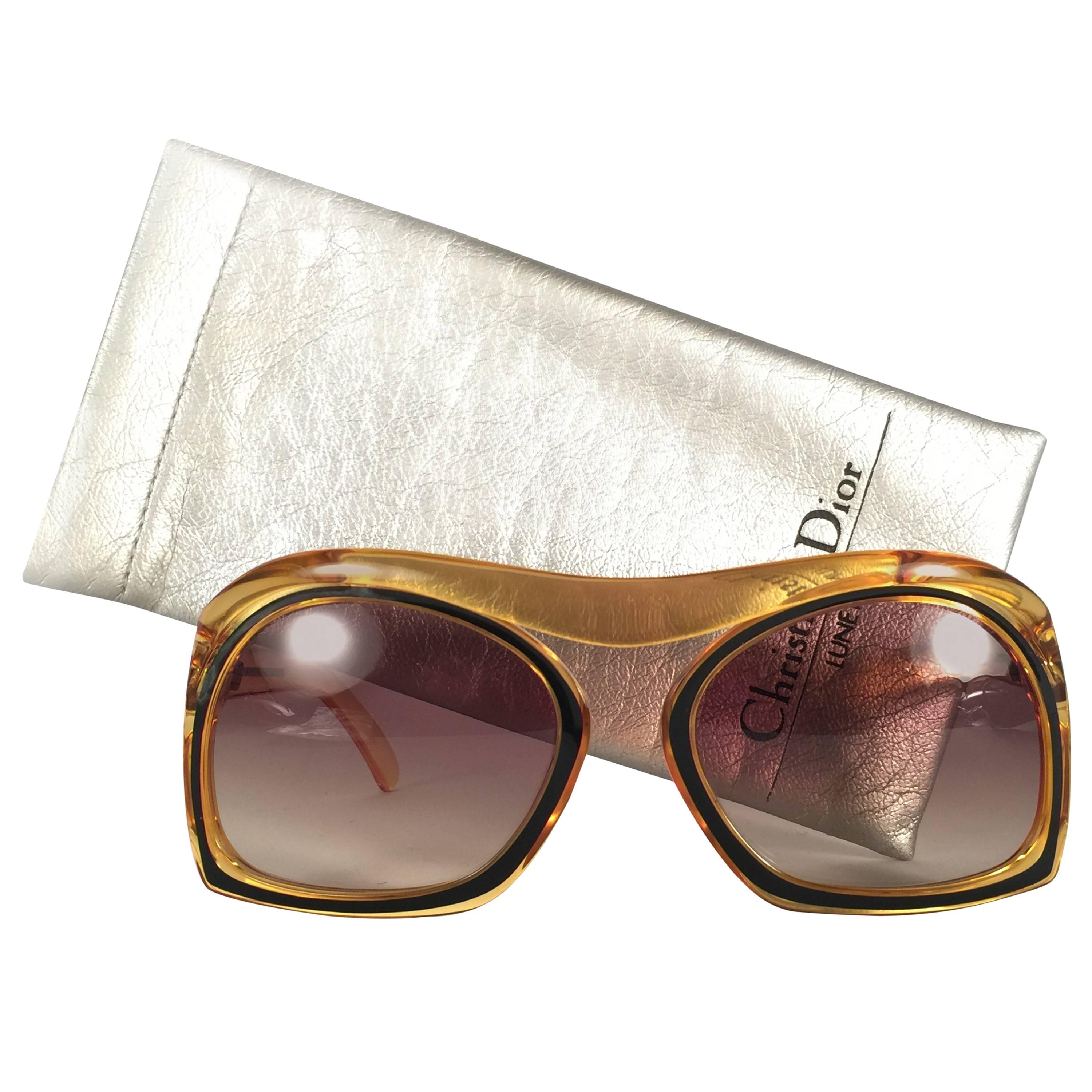 New Vintage Christian Dior 2043 10 Oversized Amber Black Optyl Sunglasses