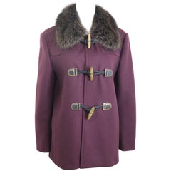 Prada Burgundy Wool Duffle Coat with Fur Collar