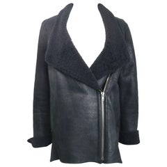 Helmut Lang Schwarzes Lammfell Leder Wrecked Shearling Jacke