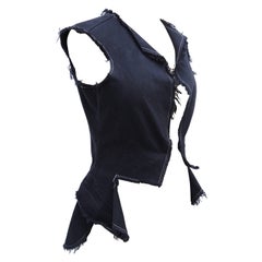 2003 Comme de garcons Black Denim Waistcoat style Raw Edge Vest