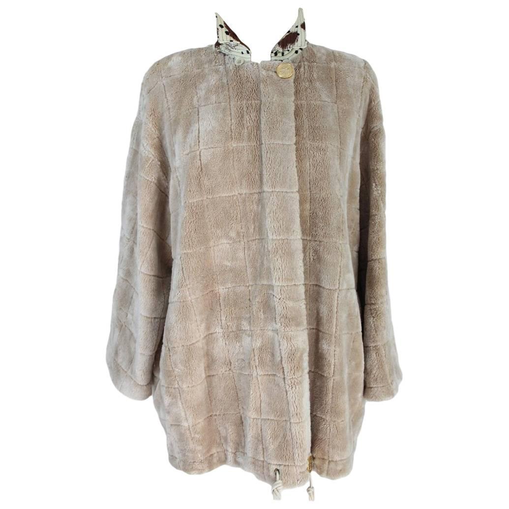 Gianfranco Ferre vintage faux fur beige jacket with detachable hood  For Sale