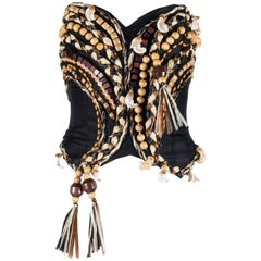 Vintage Christian Dior raffia bustier corset with wooden beads stones and braids