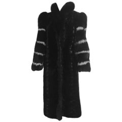 Dark brown mink and striped fox sleeve coat