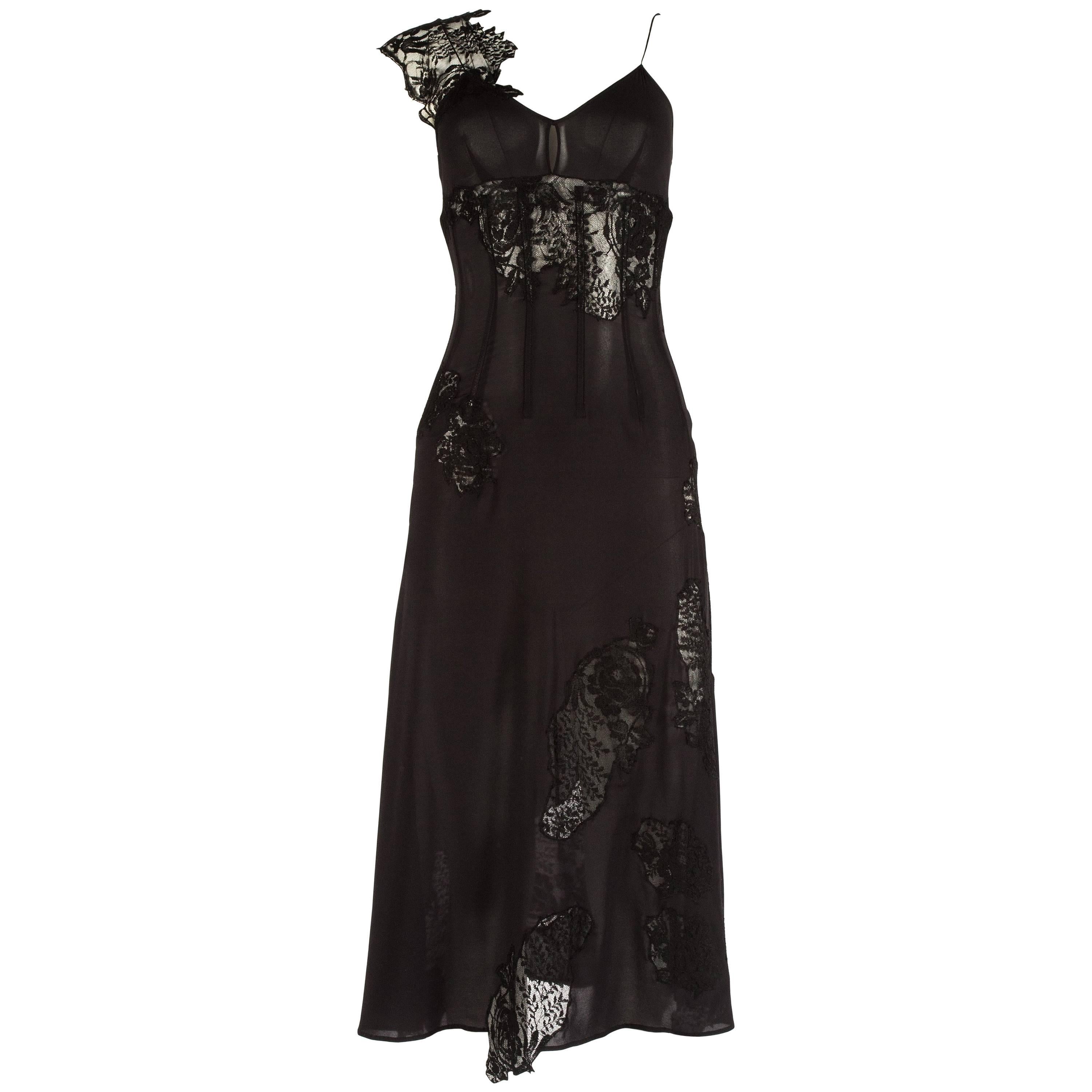 Dolce & Gabbana black lace and chiffon corset evening dress, Spring Summer 2002 