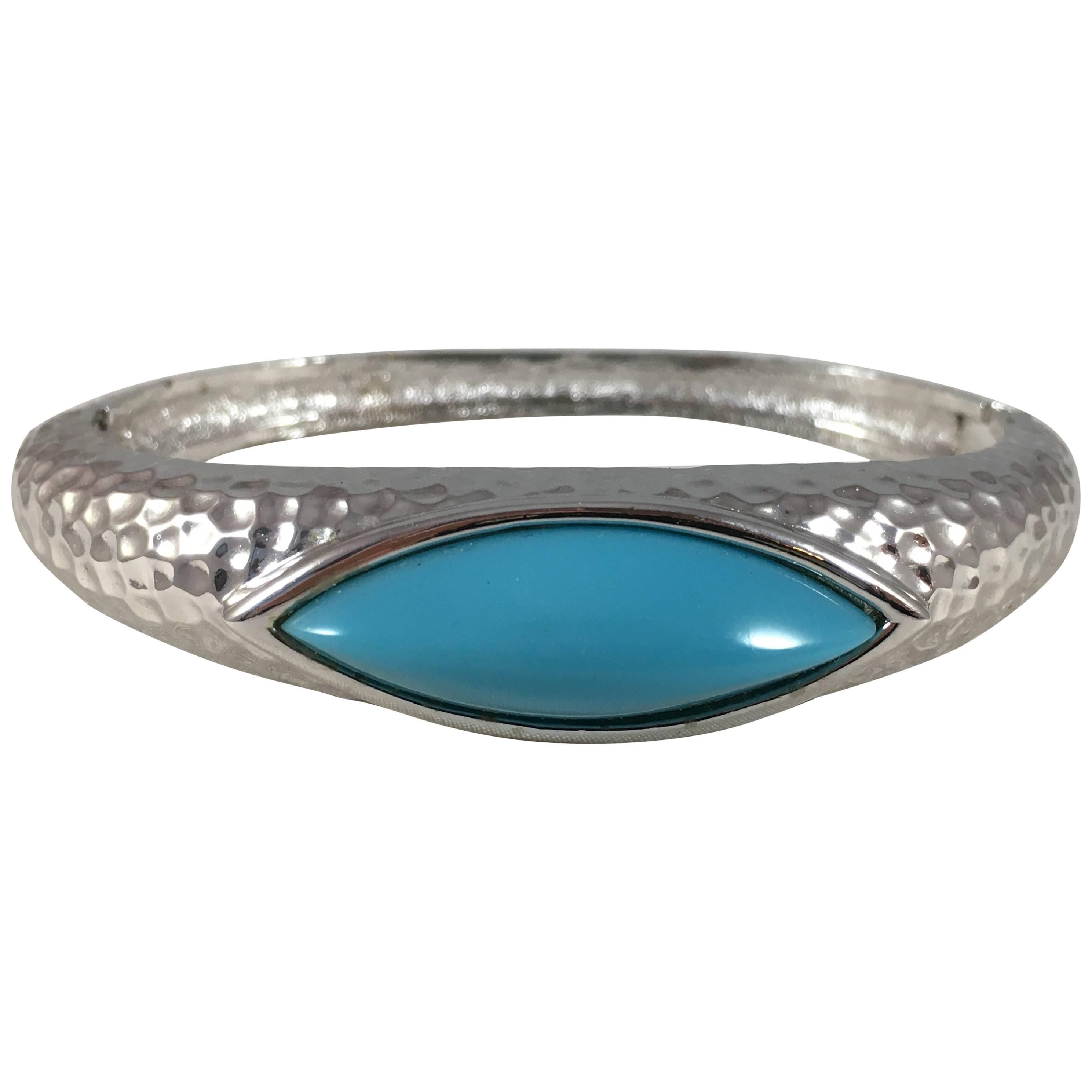 Panetta Vintage Hammered Silver and Turquoise Bracelet, 1970s  For Sale