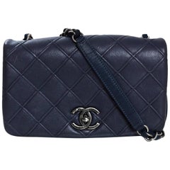 Chanel Steel Blue Embossed Quilted Leather Crossbody Flap Bag