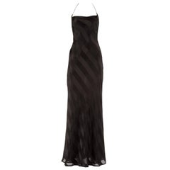 Dolce & Gabbana 1990s black rayon striped halter neck evening dress
