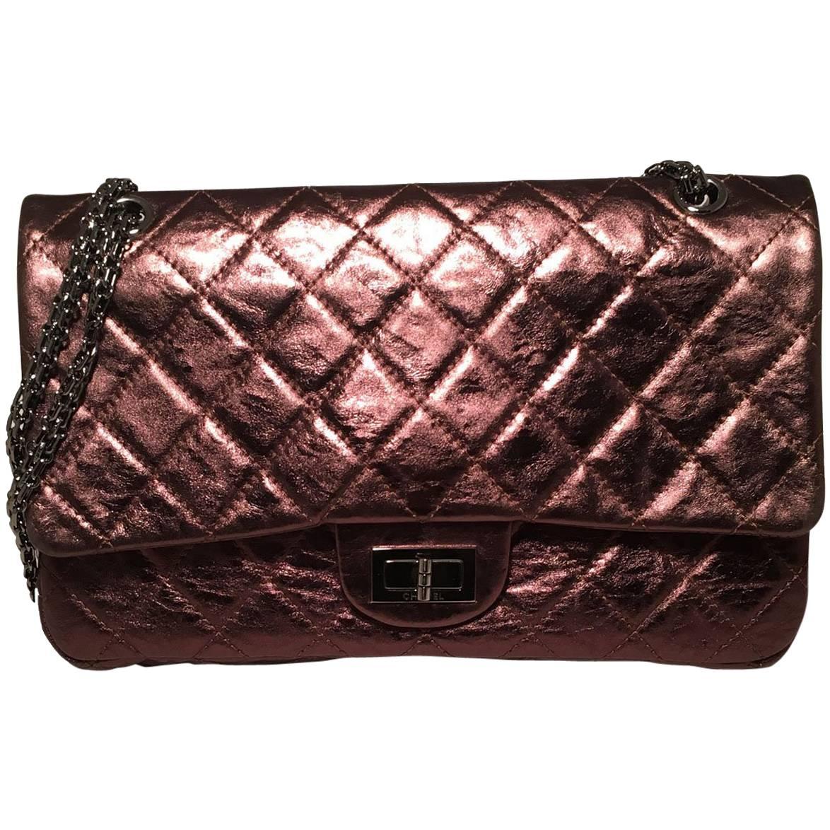 Chanel Bronze Quilted Distressed Leather 2.55 Double Flap Classic Reissue 