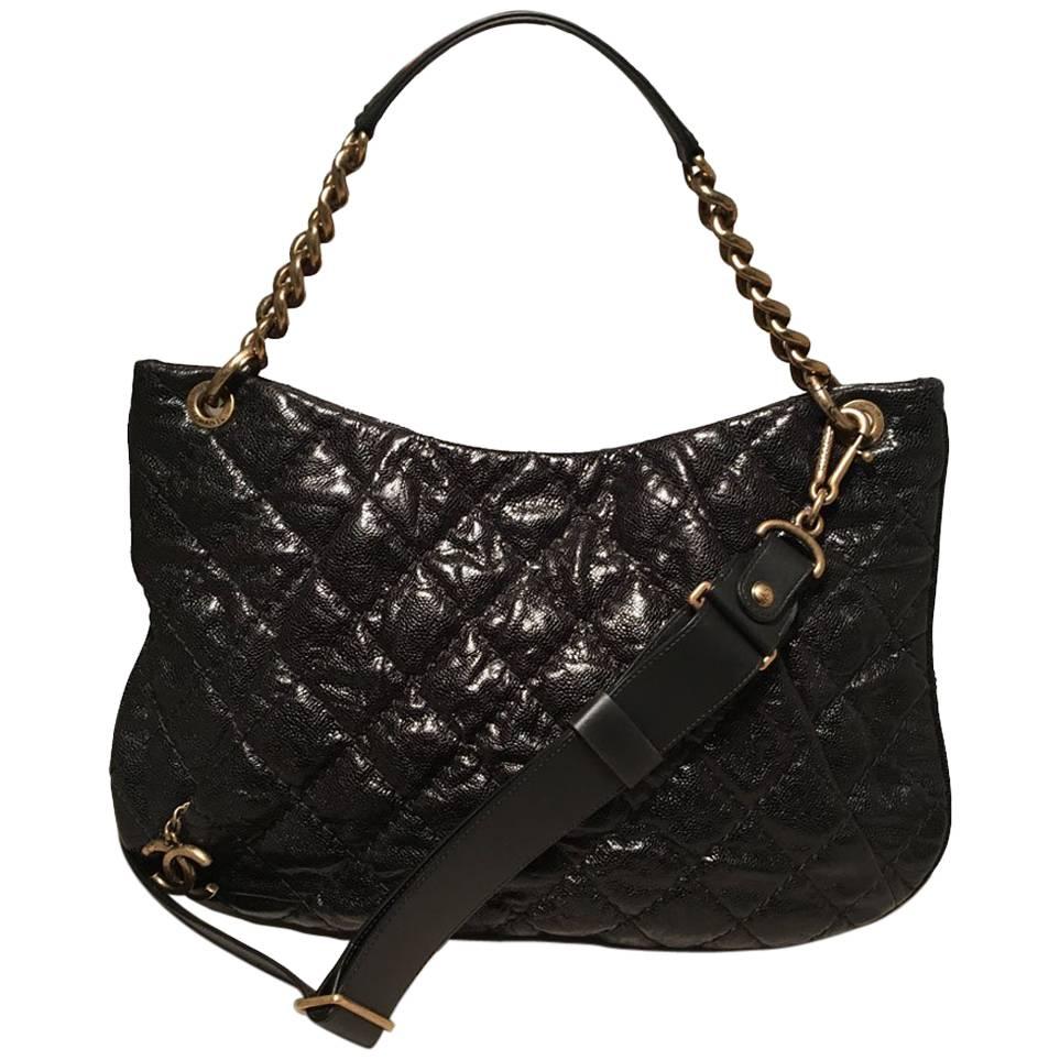 Chanel Black Quilted Caviar Leather Shoulder Bag 