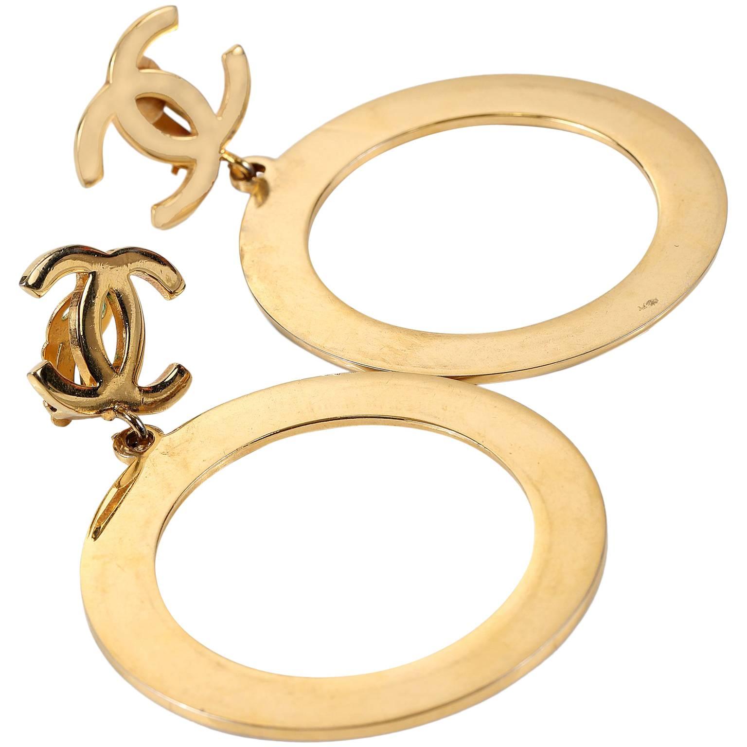 Chanel Gold CC Hoop Clip On Earrings