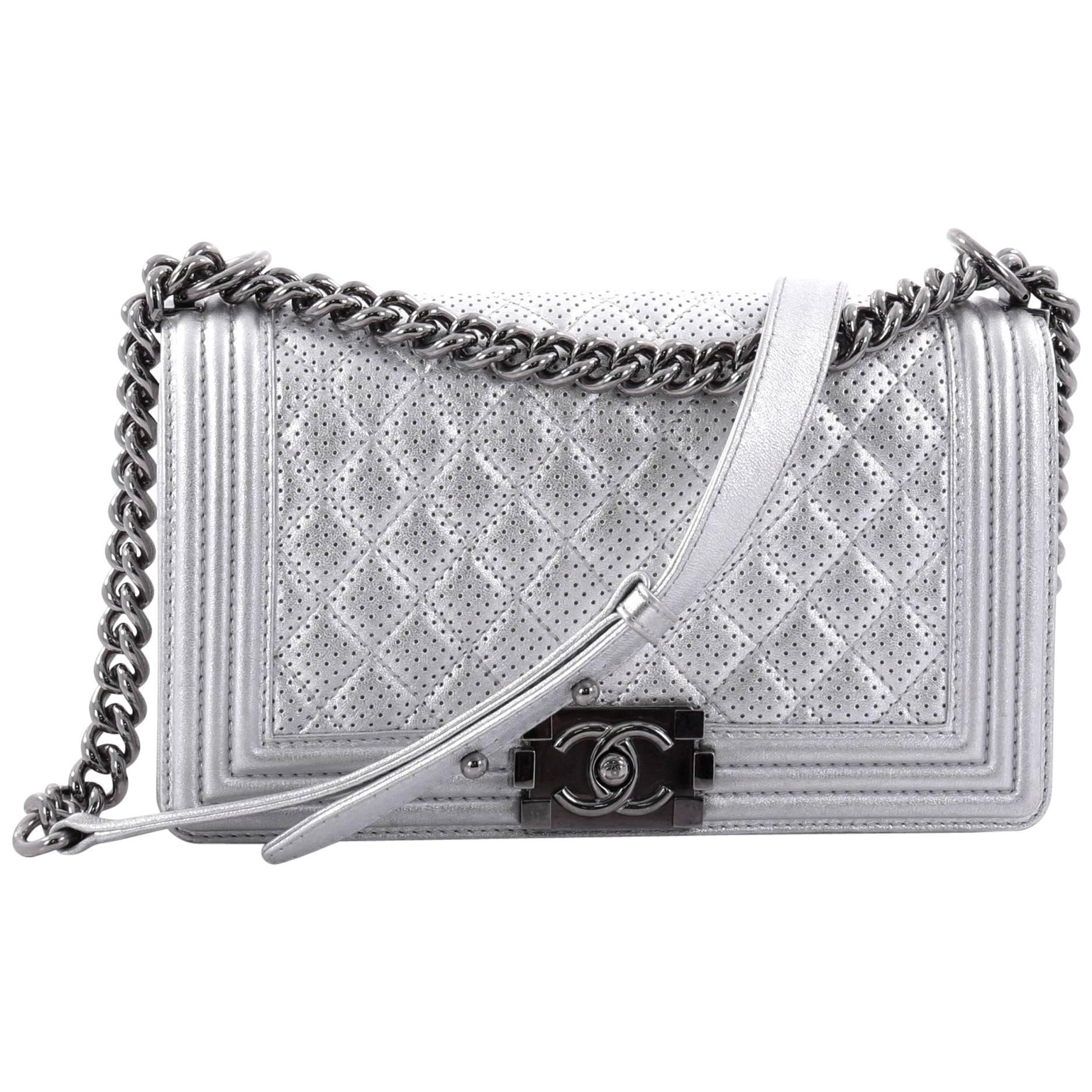  Chanel Boy Flap Bag Quilted Perforated Lambskin Old Medium