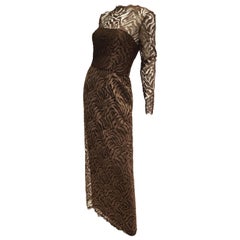 Vintage 1980s Stanley Platos Martin Ross Floor Length Umber Lace Evening Dress