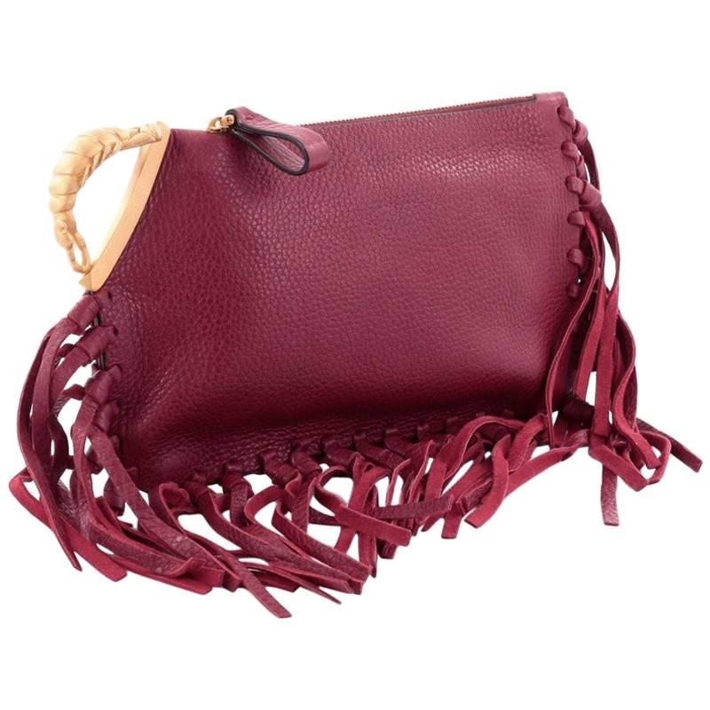 Valentino C-Rockee Scarab Fringe Clutch Leather Small 