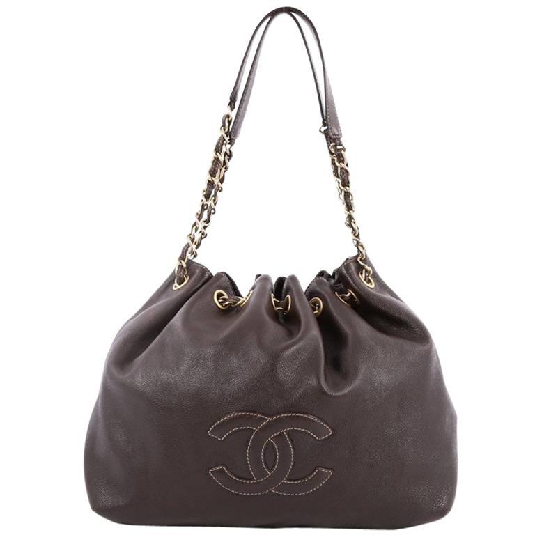 Chanel Vintage CC Drawstring Chain Shoulder Bag Leather Small 