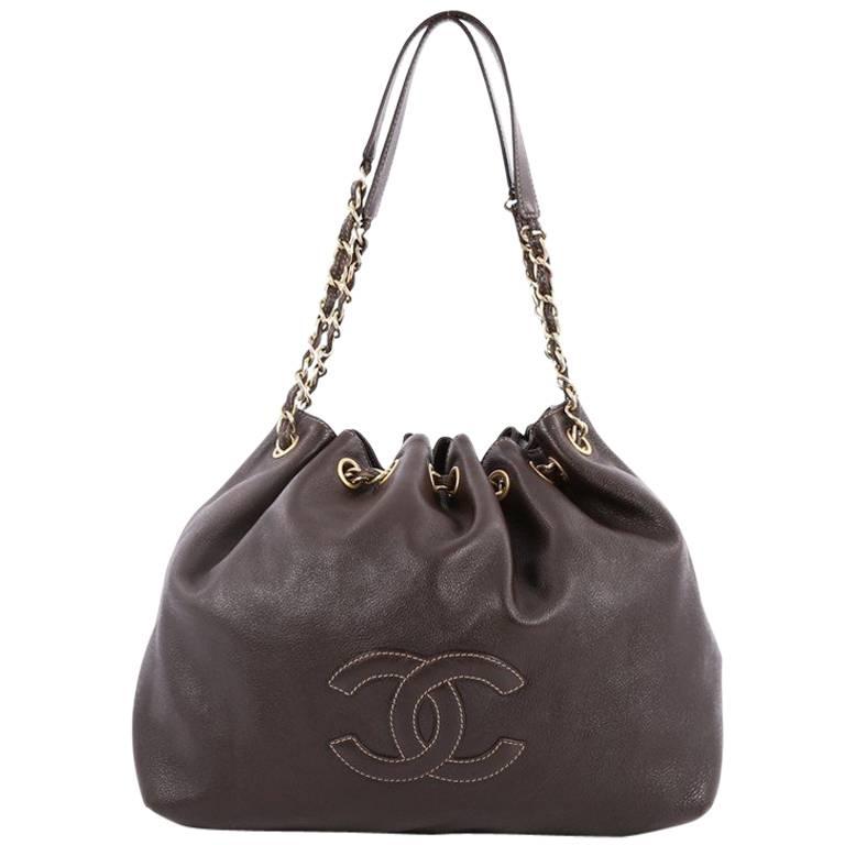 Chanel Vintage CC Drawstring Chain Shoulder Bag Leather Small at 1stDibs