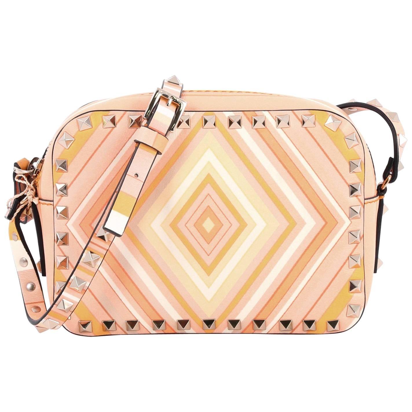 Valentino Rockstud 1975 Camera Crossbody Bag Striped Leather 