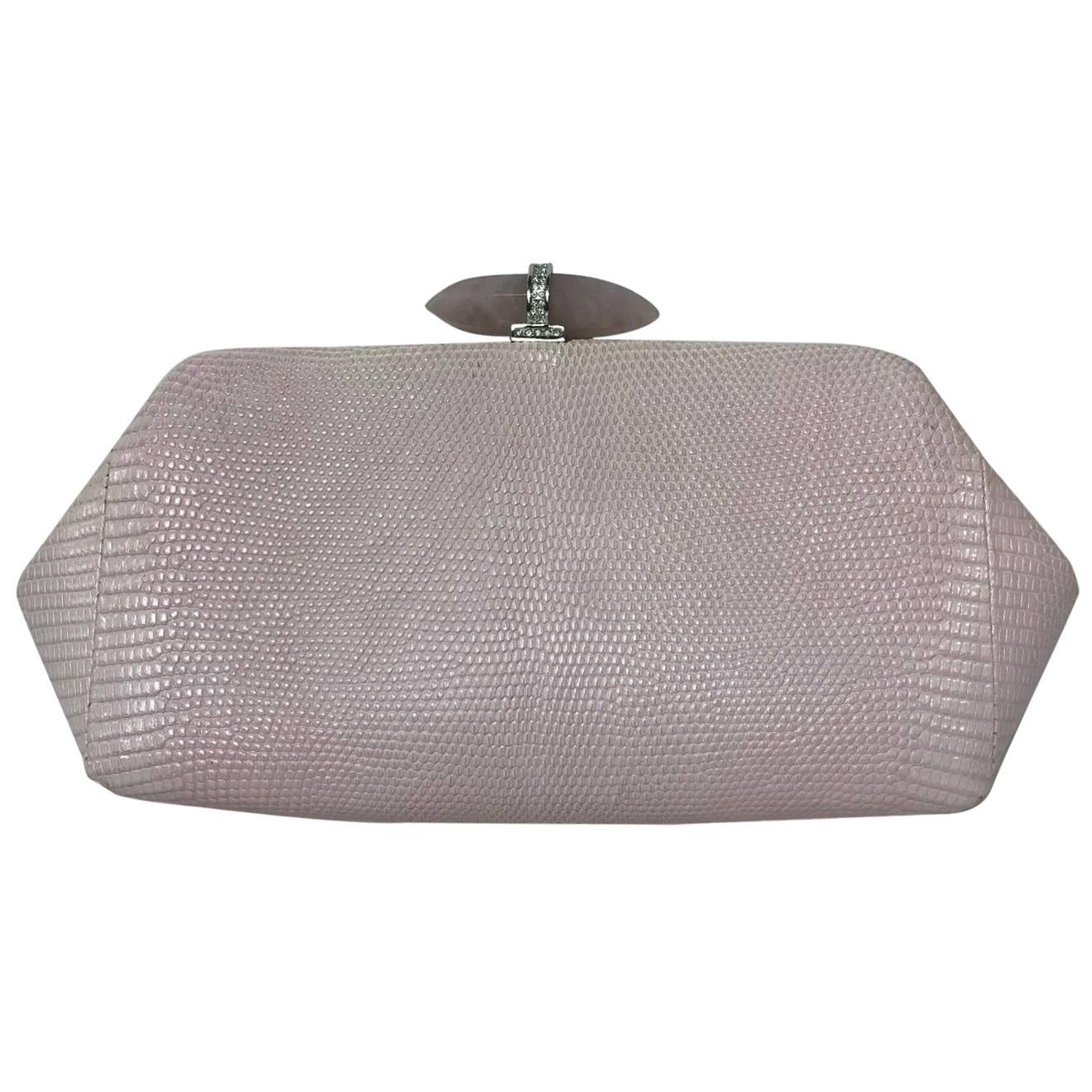 Judith Leiber Lizard Skin Pink Clutch For Sale