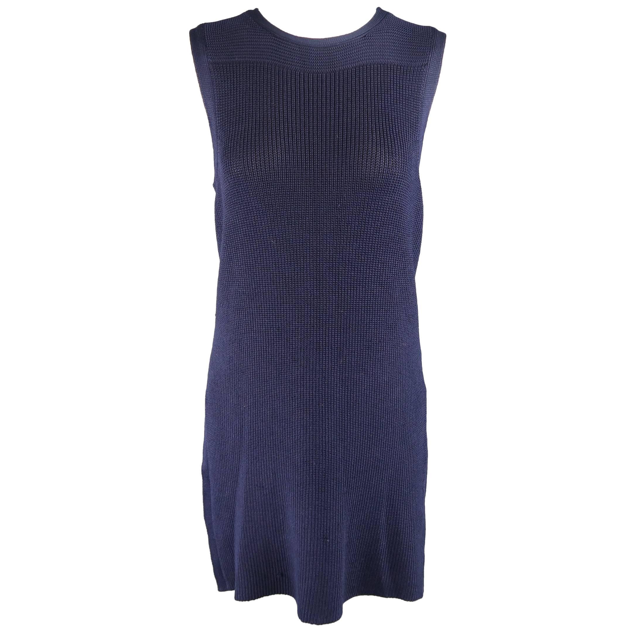 RALPH LAUREN Collection Size M Navy Silk Blend Sleeveless Long Sweater Vest Top