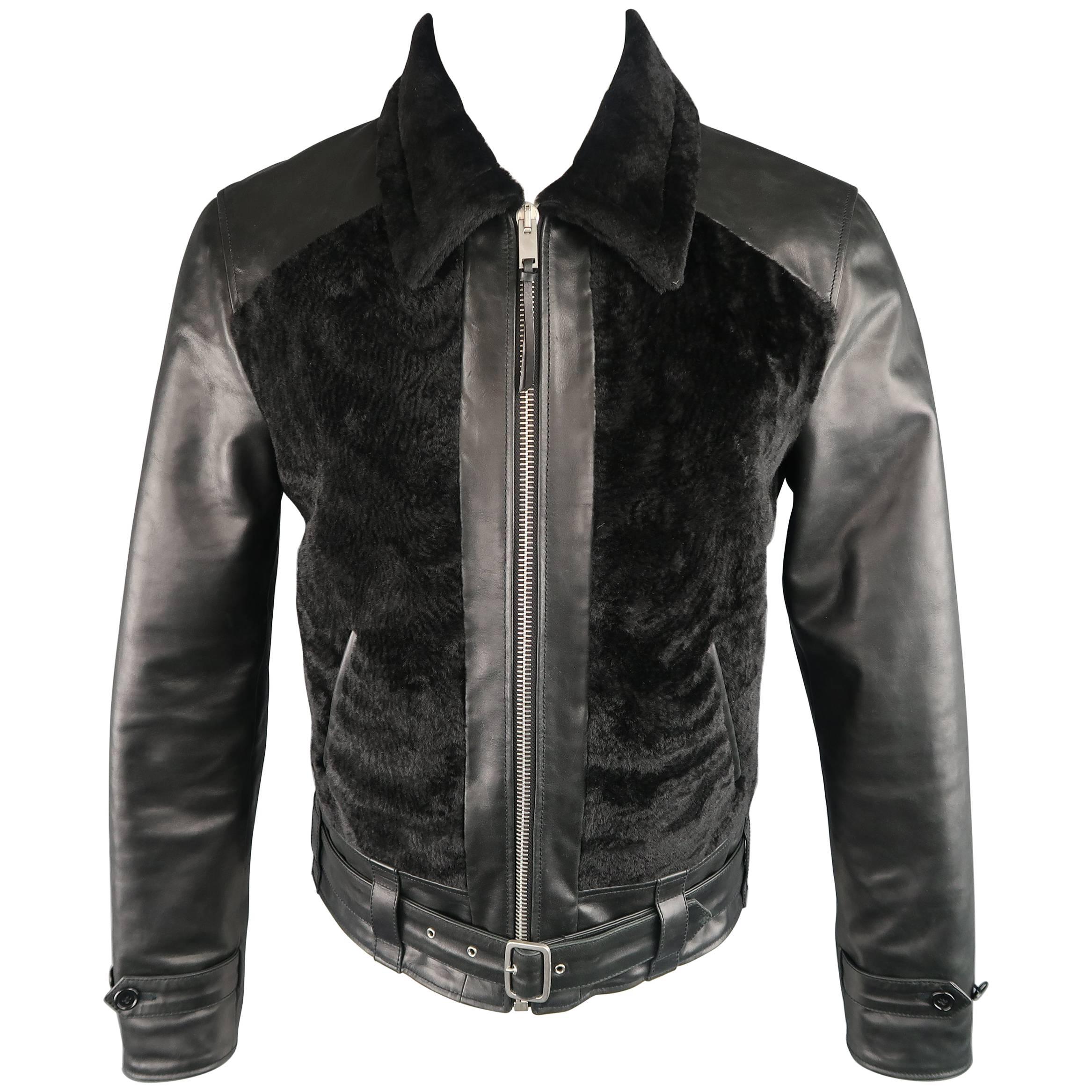 Alexander McQueen Jacket Men's Black Leather and Shearling Coat
