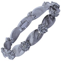 Vintage Trifari Silver Plated April Birthday Diamond Rhinestone Ribbon Bracelet
