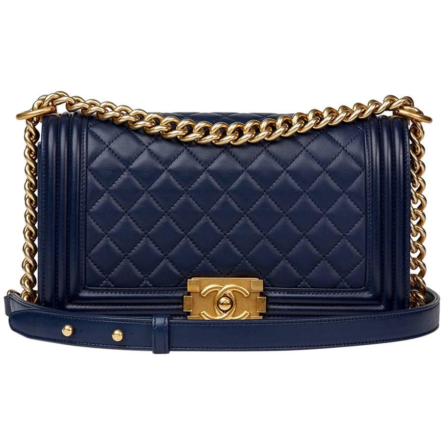 Chanel Navy Quilted Lambskin Medium Le Boy Bag 