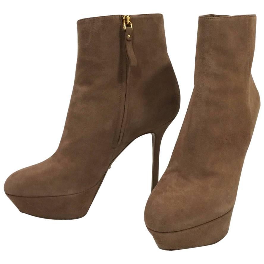 Sergio Rossi Nude Suede Stiletto Ankle Platform Boots  For Sale