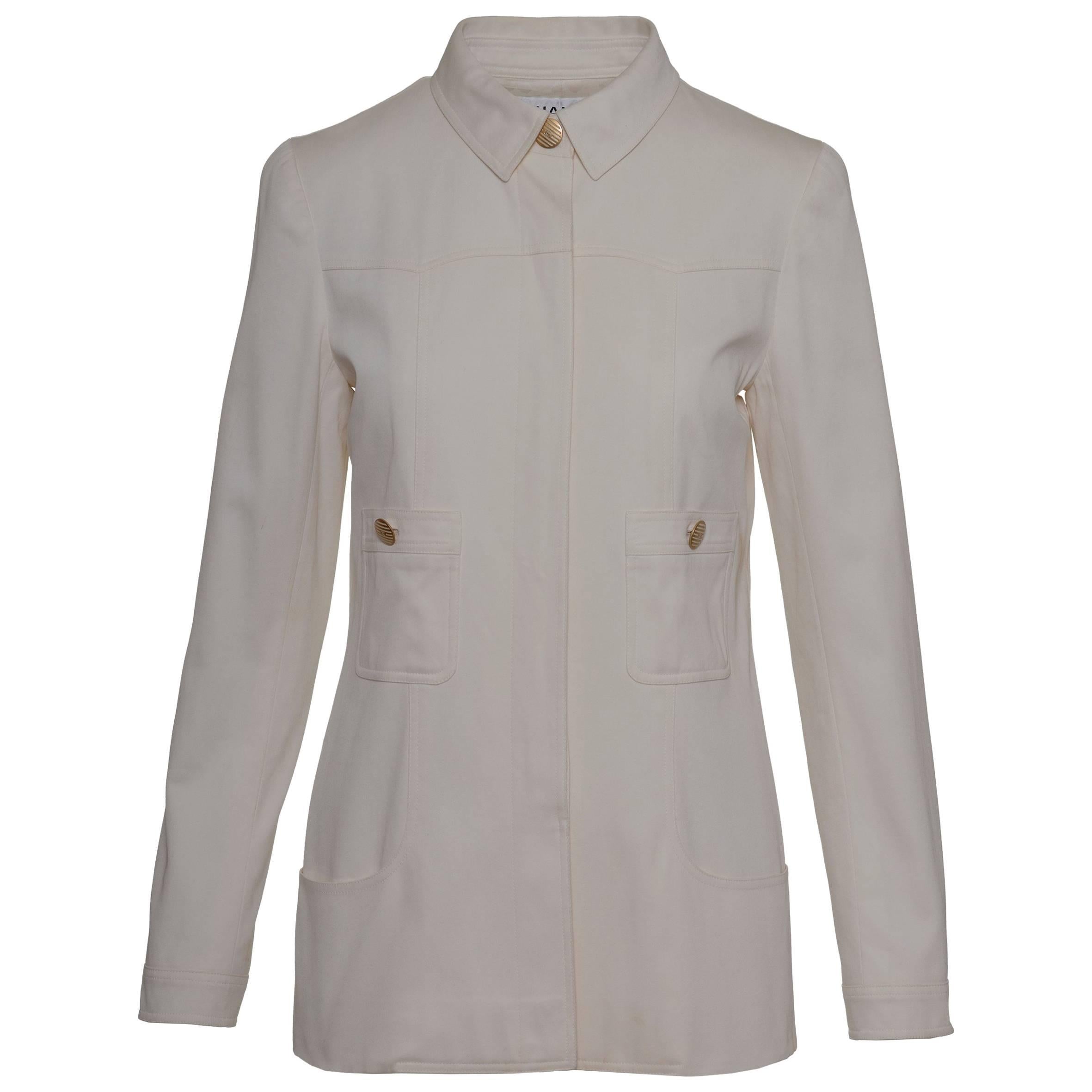 Chanel Cream Trench Coat With Fly Front 