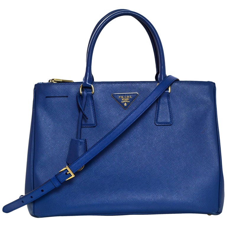 Prada Blue Medium Galleria Saffiano Leather Tote Bag w/ Strap For Sale