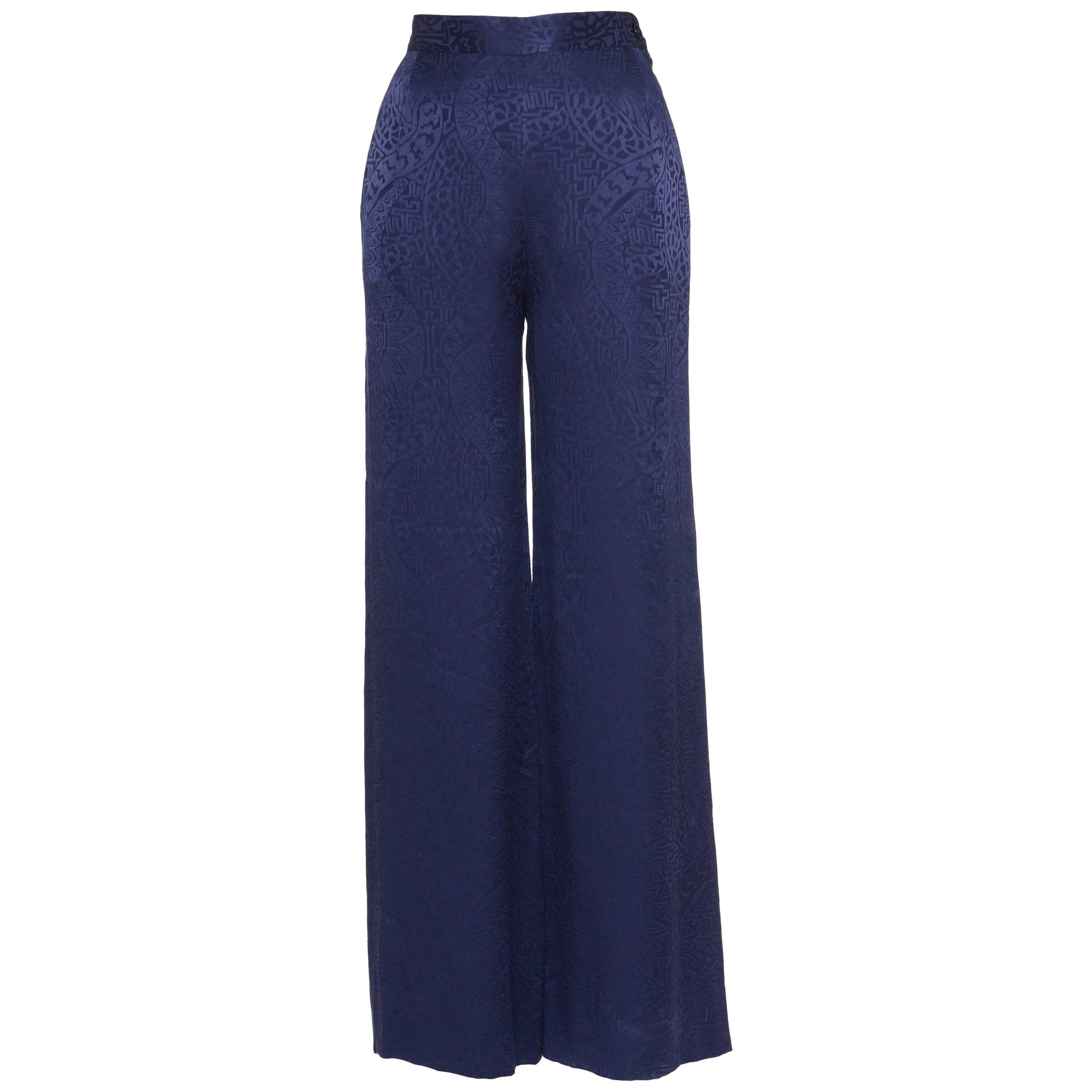 Gianfranco Ferre Deep Blue Bell Bottom Pants For Sale