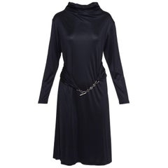 Hermes Black Jersey Dress With Chain Belt