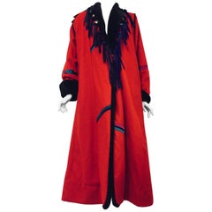 Sensational SFR Red Faux Fur Oversized Long Coat Purple Leather Fringe Closure