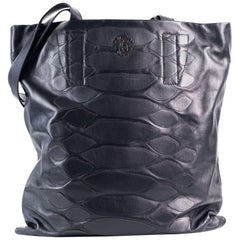 Roberto Cavalli Mens Black Leather Zip Around Python Scale Travel Bag~RTL$1450