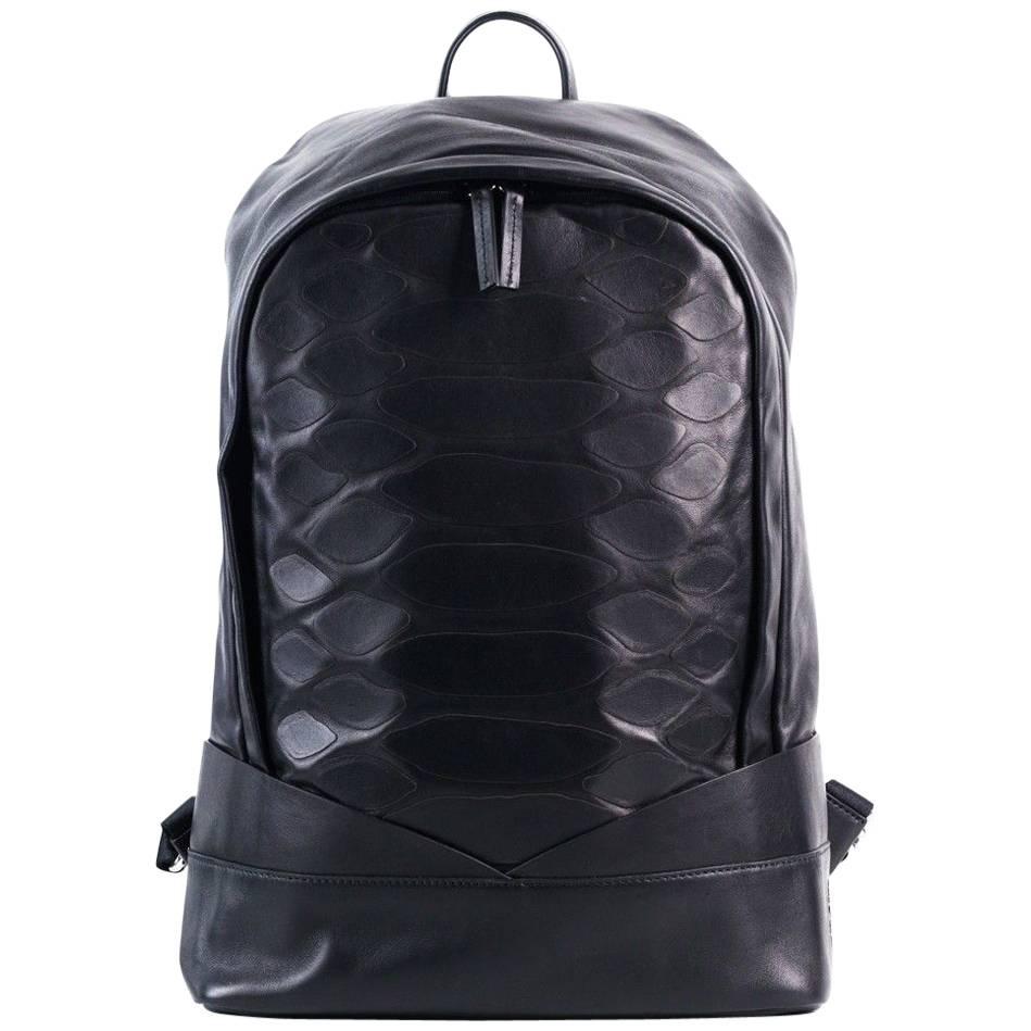 Roberto Cavalli Womens Black Leather Zip Around Python Scale Backpack