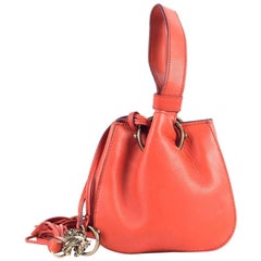 Roberto Cavalli Mini Burnt-Orange Leather Tassel Wristlet Bucket Bag