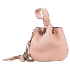 Roberto Cavalli Women's Mini Beige Leather Tassel Wristlet Bucket Bag 